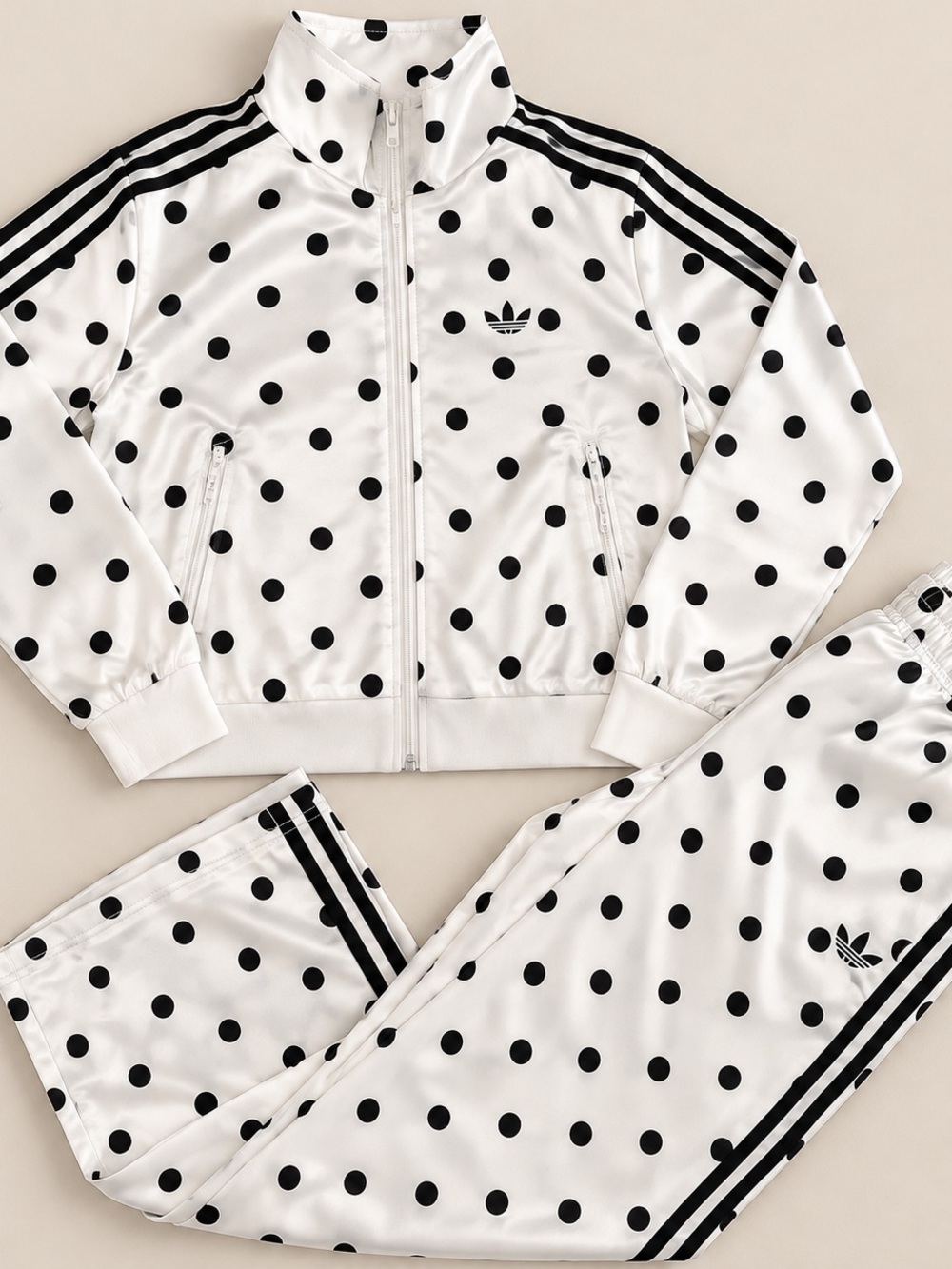 adidas White & Black Polka Dot Kids Track Jacket and Pants